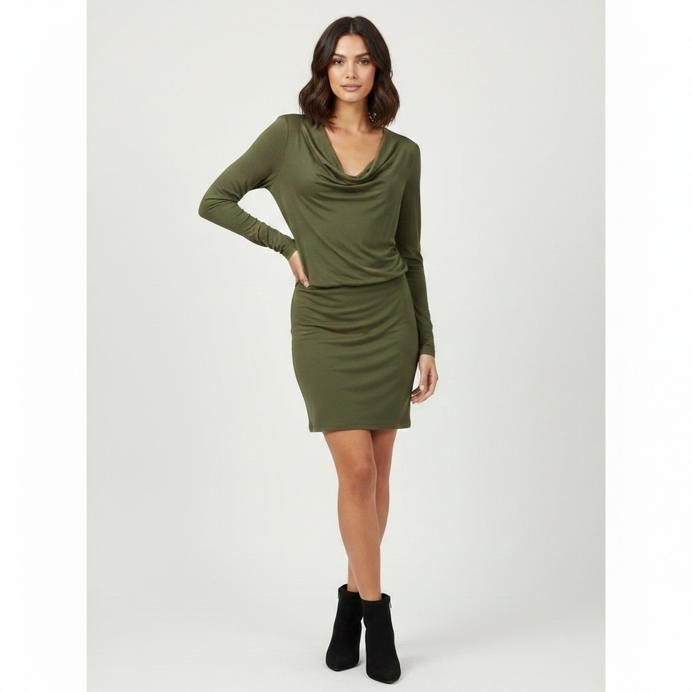 Haute Hippie Forest Green Long Sleeve Dress Sz Small Minimalist Womens